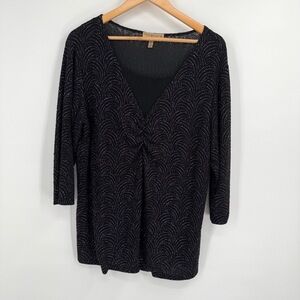 VTG Y2K Glitter Top Womens 2X‎ Plus Size Ruched Tunic Stretchy Party Black Pink